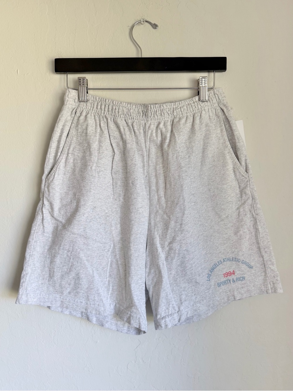 Sporty & Rich LA Athletic Group Cotton Gym Shorts Logo Print Heather Gray, M NWT